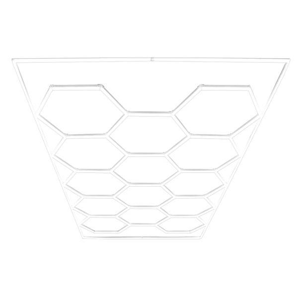 Belüftete Garagenbodenfliesen und sechseckige LED-Leuchten 90 Graue x 30 Schwarze - mit Kanten