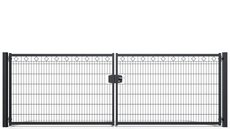 Gartentor ZAUNGURU BASIC-Line Berlin Raute aus Metall, Höhe: 143cm, Breite: 441cm, 2-flügelig inkl. Pfosten, Schloss und Zubehör, Feuerverzinkt und in RAL 7016 Anthrazitgrau pulverbeschichtet
