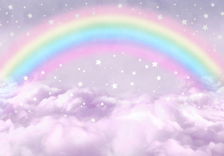 Fototapete mit Regenbogen, Wolken und Sternen