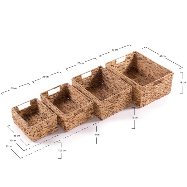 Aufbewahrungsbox-Set Cesto 4-teilig Wasserhyazinthe geflochten, 4 verschiedene Größen naturfarben