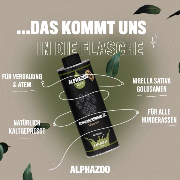 ALPHAZOO Premium Schwarzkümmelöl 250ml für Hunde I Echter Schwarzkümmel kaltgepresst