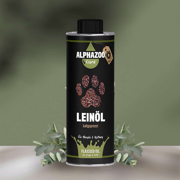 ALPHAZOO Premium Leinöl 500ml für Hunde und Katzen I Omega 3 Leinsamenöl