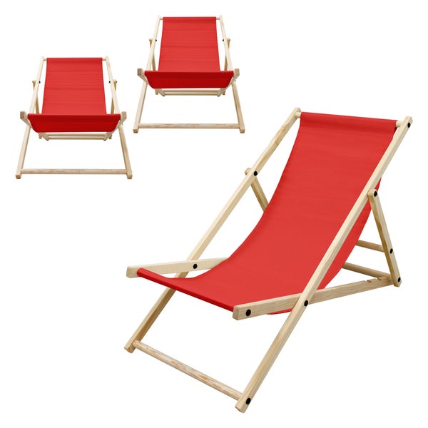 ECD Germany 3er Set Liegestuhl klappbar, Rot, aus Holz, verstellbare Rückenlehne, 3 Positionen, bis 120kg, Sonnenliege Gartenliege Strandliege Strandstuhl Holzklappstuhl, für Garten, Balkon & Strand