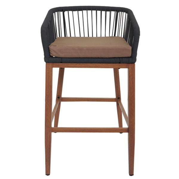 Barhocker mit Armlehne, Holzbeinen und Sitzkissen