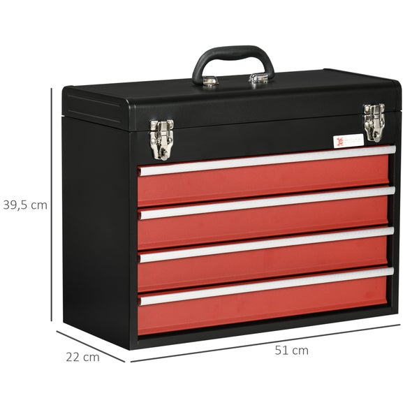 DURHAND, Werkzeugkasten, Werkzeugkoffer, 51L x 22B x 39,5H cm, Stahl, Schwarz+Rot