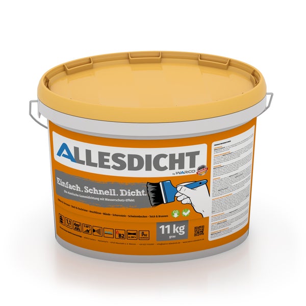 ALLESDICHT 11 kg grau | Dachabdichtung Balkonabdichtung Universalabdichtung | wasserverdünnbar, lösemittelfrei, bitumenfrei | streich-, spritz-, spachtelbar | extrem elastische Dickschichtabdichtung mit Rissüberbrückung | WARCO