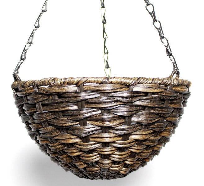 Dekoleidenschaft Pflanzenampel aus Polyrattan, braun, Ø 25 cm, Blumenampel für Drinnen & Draußen, Hängeampel für Balkon & Garten, Hängeblumentopf