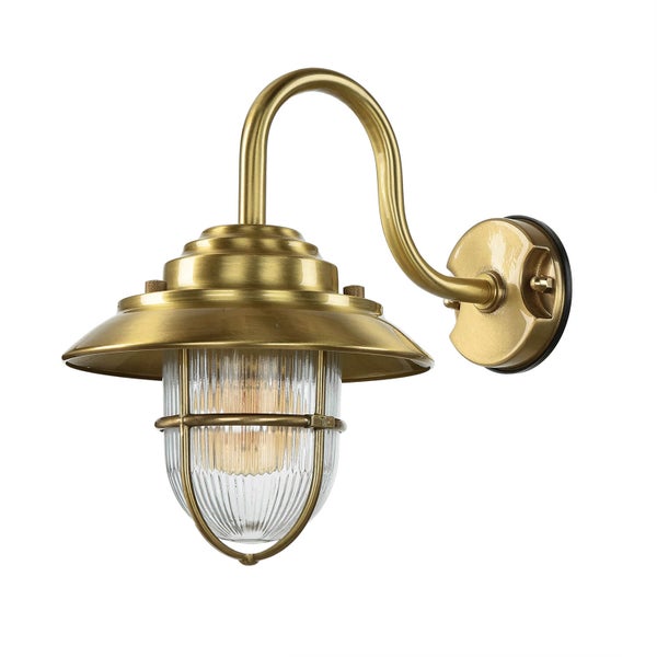 Messingfarbene Wandleuchte mit klarem, geripptem Glas