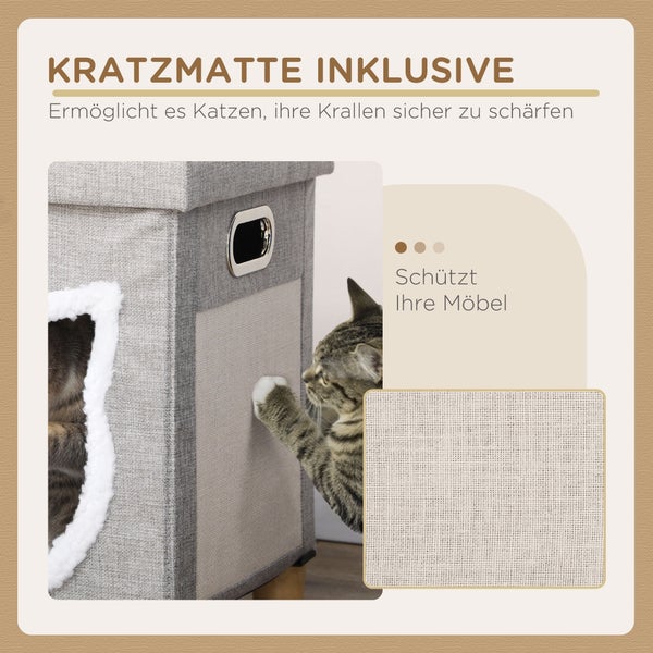 Katzenhaus mit Kratzmatte zum Krallenwetzen