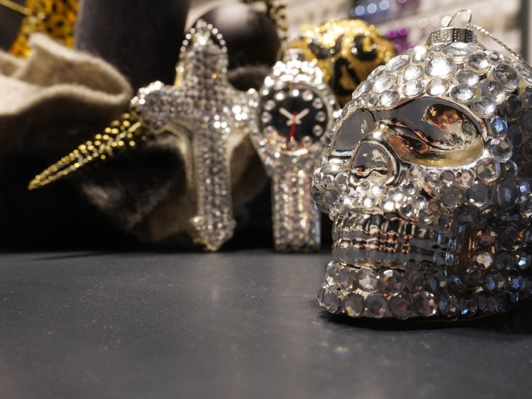 Glasornamente Set Sub Culture Xmas, Silber mit Strasssteinen, 8-13cm, 3 Stck., Weihnachtsbaumkugeln, Christbaumschmuck, Weihnachtsbaumanhänger