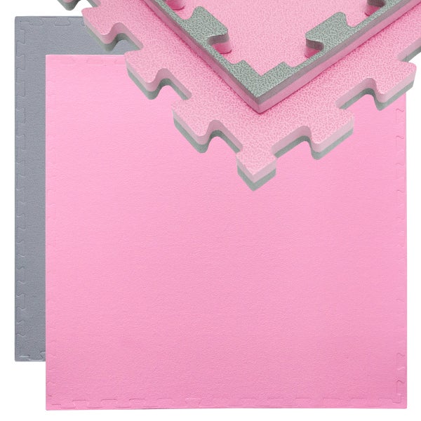 90x90cm Trainingsmatte mit Rand - 20mm Bodenschutz-Matte Grau Pink