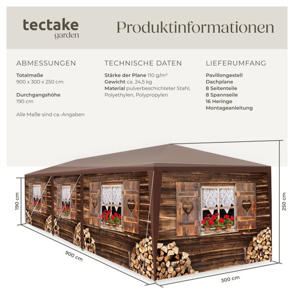 Pavillon tectake Almchalet wasserdicht in 2 Größen, im Steckystem braun