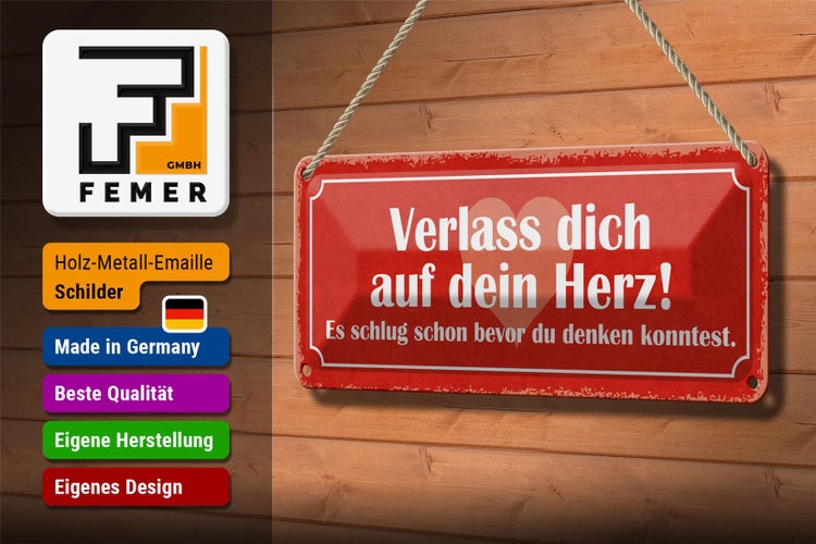 Blechschild Spruch 27x10cm verlass dich auf dein Herz Dekoration
