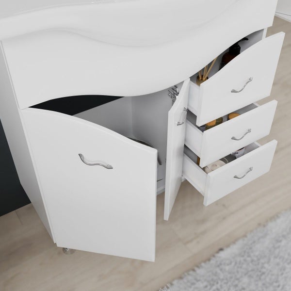 Bodenstehendes Badmöbel Set mit Hängeschrank, glänzend weiß | Easy
