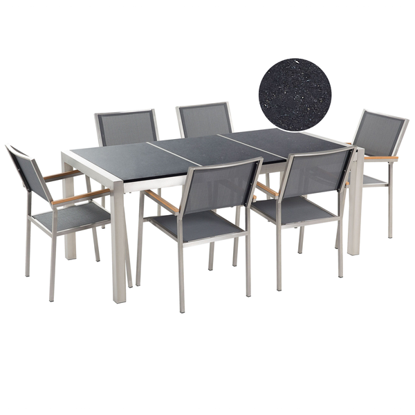 Gartenmöbel Set 6-Sitzer GROSSETO Dreifachplatte Granit Polierter Grau / Schwarz