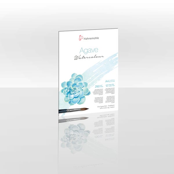 Hahnemühle Agave Aquarellblock A4, 290 Gramm pro Quadratmeter, 12 Blatt aus 70 Prozent Agave-Fasern und 30 Prozent Baumwolle.