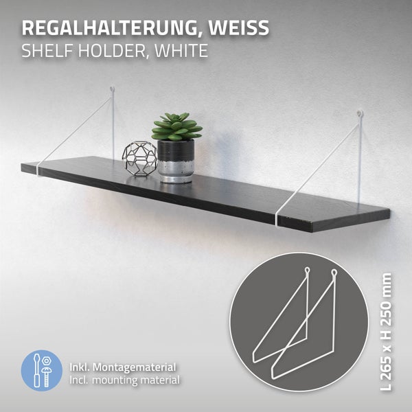 ML-Design 2 Stück Regalhalterung 250mm, Weiß, Metall, Dreieckige Regalhalterungen, Schwebe Regalwinkel, Draht Wandhalterung, Regalträger für Wandmontage, Wandregal Wandkonsole Hängeregal Regalstütze