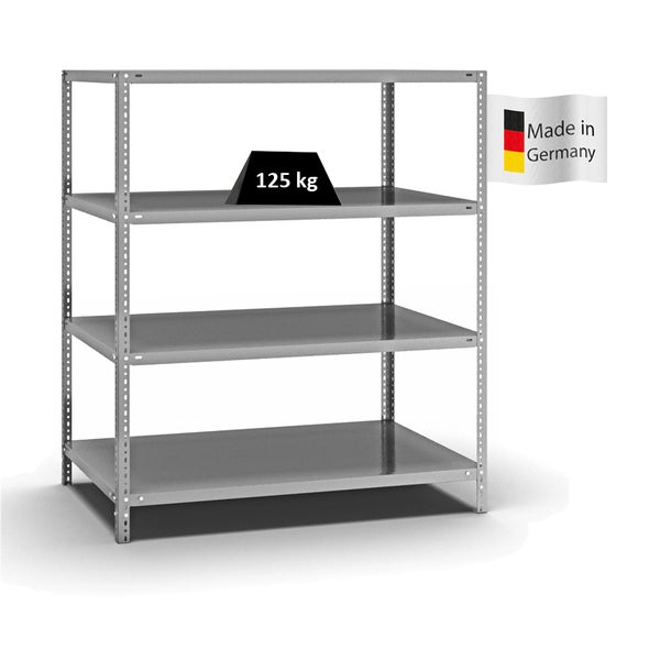 PROREGAL Fachbodenregal Schraubsystem Light-Duty Grundregal HxBxT 150 x 130 x 80 cm 4 Ebenen Fachlast 125 kg Beidseitig Nutzbar Verzinkt