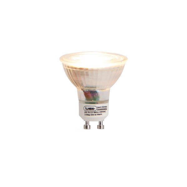 GU10 LED Leuchtmittel, 5 Watt, 380 Lumen, mit 3-Stufen Dim to Warm Funktion.