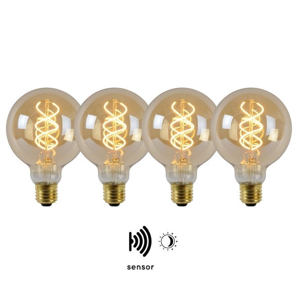 Vintage LED Lampe, Dämmerungssensor, E27, Globe G95, Filament, 4W, 230lm, 2200K 4er-Pack