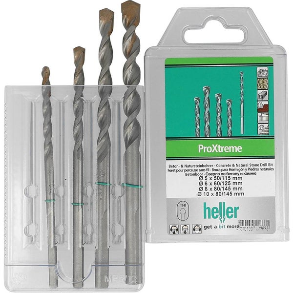 Heller Tools ProXtreme 28263 5 Hartmetall Beton-Spiralbohrer-Set 4teilig 5 mm, 6 mm, 8 mm, 10 mm Dreikantschaft 1 Set