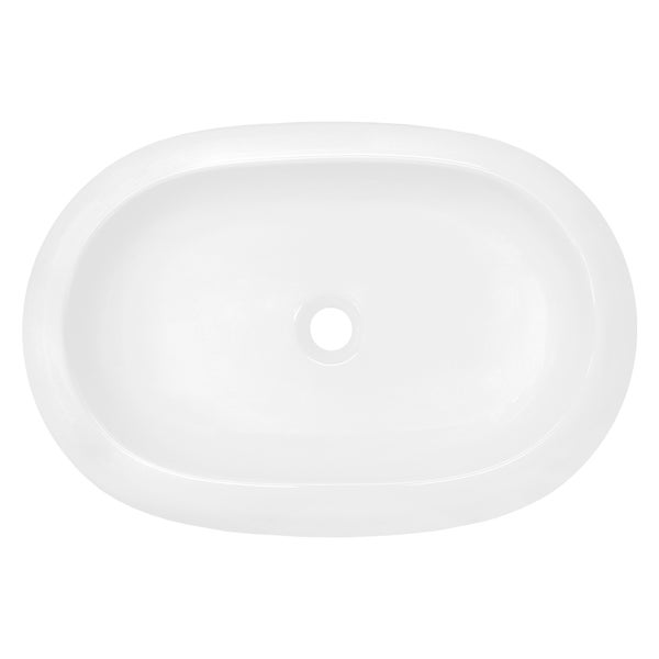 ECD Germany Waschbecken Waschtisch 630x420x120 mm inkl. Ablaufgarnitur für Waschbecken ohne Überlauf Keramik Oval Weiß Aufsatzbecken Aufsatzwaschbecken Waschschale Aufsatzwaschtisch Spülbecken Becken