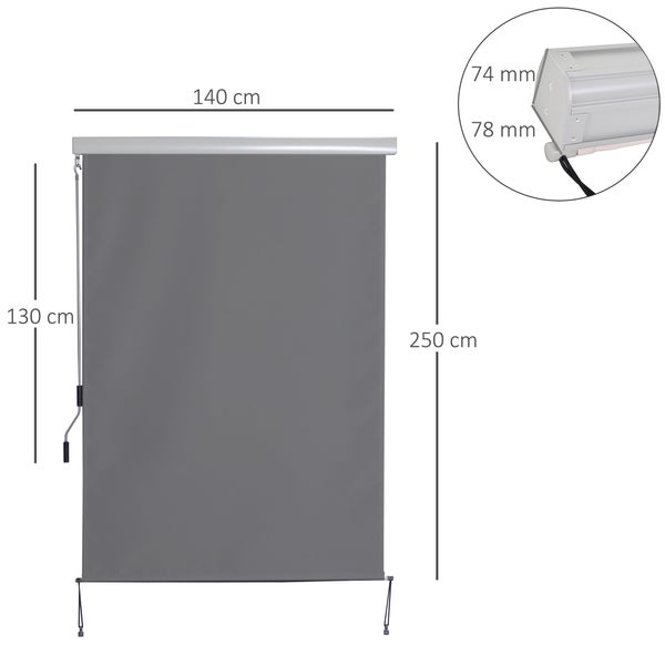 Outsunny Senkrechtmarkise, Vertikalmarkise mit Handkurbel, 250 x 140 cm, Polyesterstoff+Aluminium, Dunkelgrau