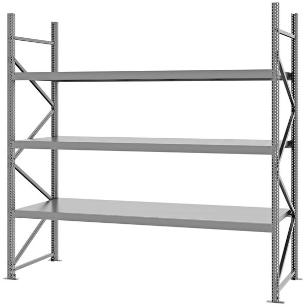 Robustes Weitspannregal aus Metall mit drei Ebenen für Keller, Werkstatt und Lager.