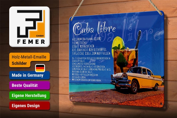 Blechschild Spruch 30x20cm Cuba Libre Rezept Rum Alkohol