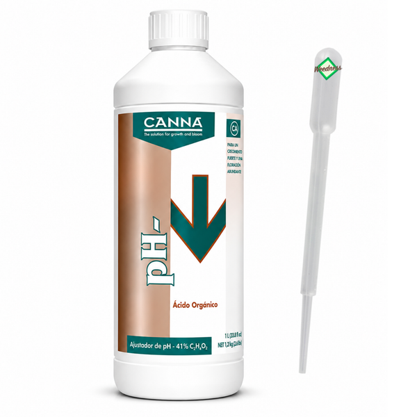 Canna pH Minus organischer pH Senker 1 Liter Flasche mit Dosierpipette zur Regulierung des pH Werts in der Pflanzenzucht