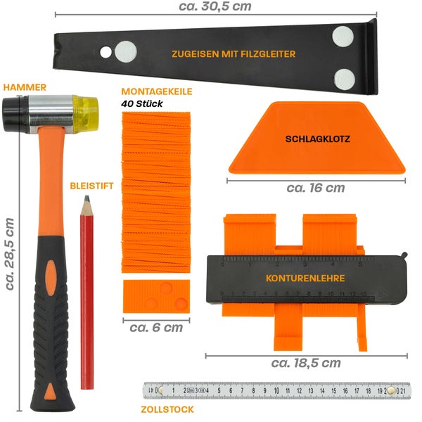 Hinrichs Laminat Verlegeset - 46-teiliges Komplettset - Boden Verlegewerkzeug