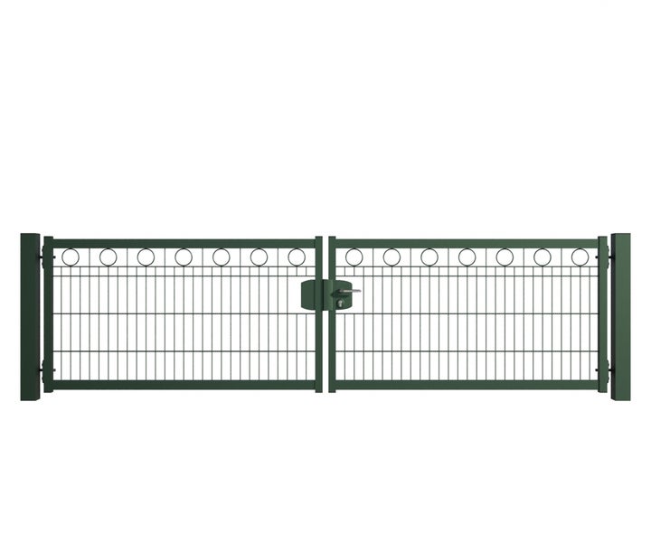 Doppelflügeltor aus Metall mit Schloss und geradem Abschluss