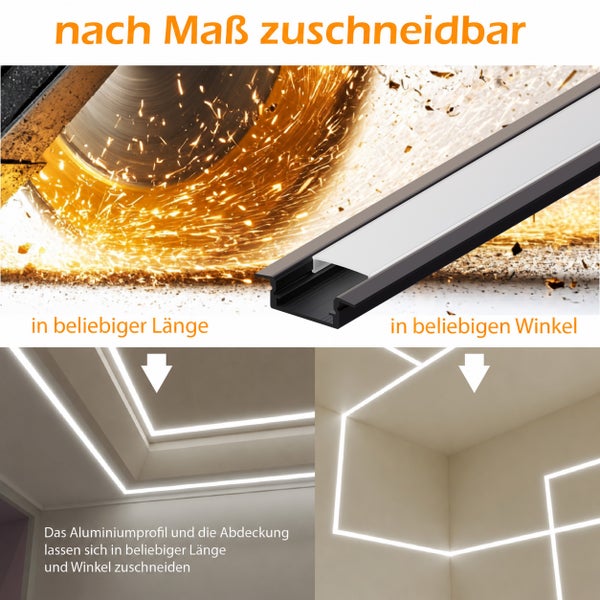Aluminiumprofil für LED Streifen zuschneidbar für individuelle Decken und Wandbeleuchtung in Innenräumen