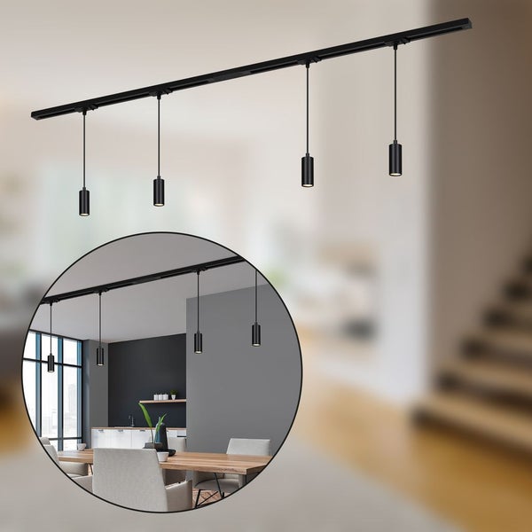 Briloner Rail Schienensystem, Komplettset, 4x LED Pendel, Dimmbar, Einspeisung, Schwarz, 1,5 m