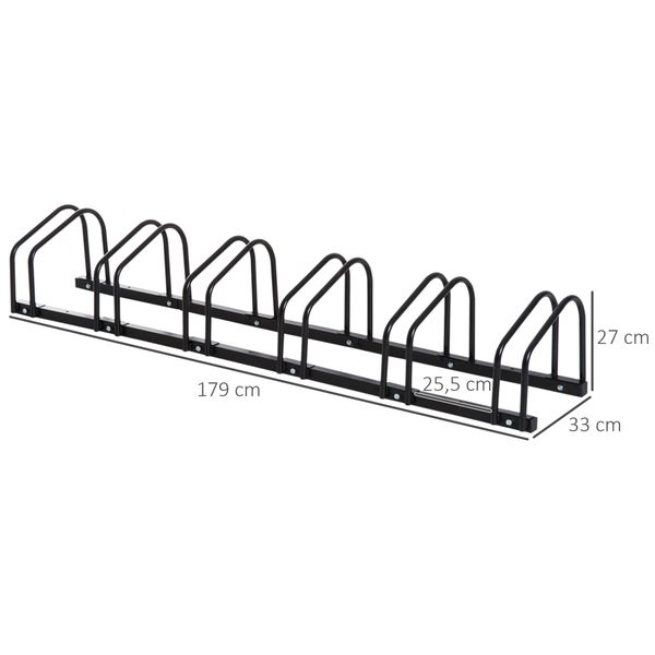 HOMCOM Fahrradständer, Radständer, wetterfest, langlebig, bis 6 Fahrräder, 179 x 33 x 27 cm, Stahl, Schwarz