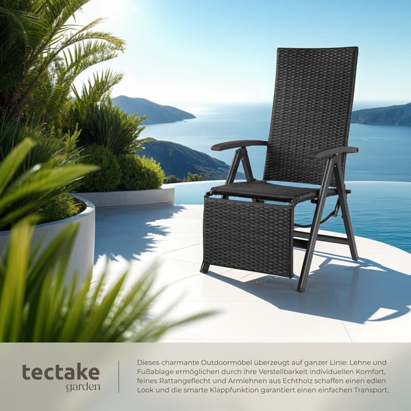 Rattanstuhl tectake Brisbane  58 x 77 x 113 cm mit Aluminiumgestell schwarz