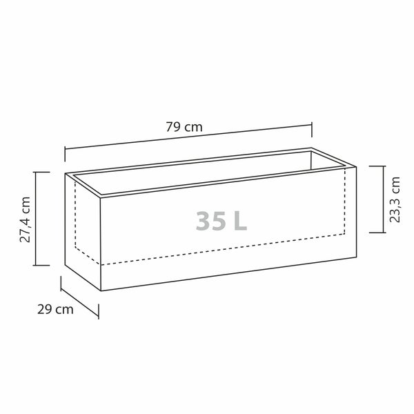 Scheurich C-Cube Long 80, Pflanzgefäß/Blumentopf/Pflanzkübel, rechteckig,  aus Kunststoff Farbe: Stony Grey, 79 cm Breite, 29 cm Tiefe, 27,4 cm hoch, 35 l Vol.
