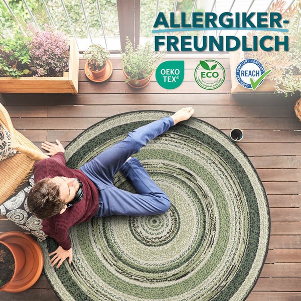 FLOORDIREKT Outdoorteppich - Wetterbeständiger Außenteppich - Zoe - Rund - Grün - ⌀120 cm