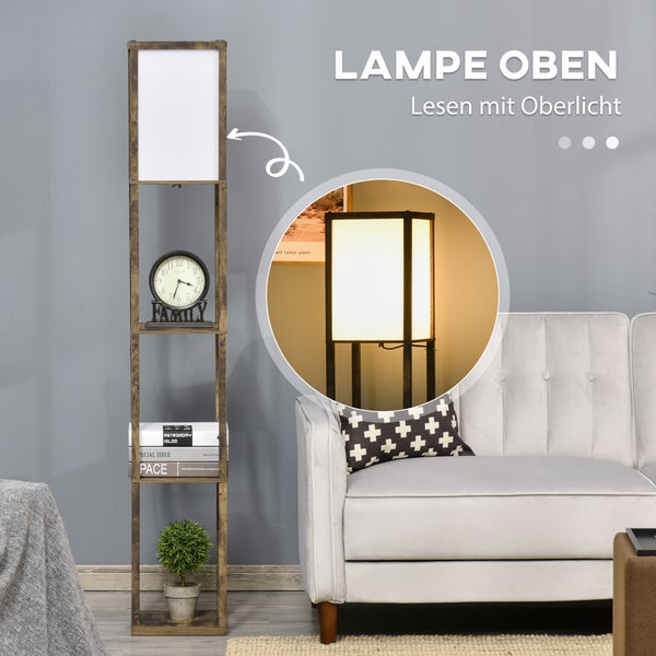 Dekorative Stehlampe mit Regalelementen im Wohnzimmer