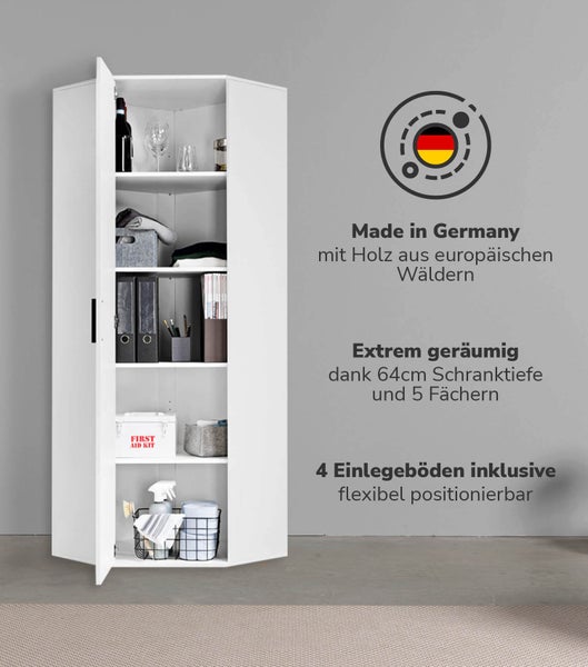 mokebo Eckschrank in Weiß 'Der Lange', Schrank, Aufbewahrungsschrank oder Mehrzweckschrank