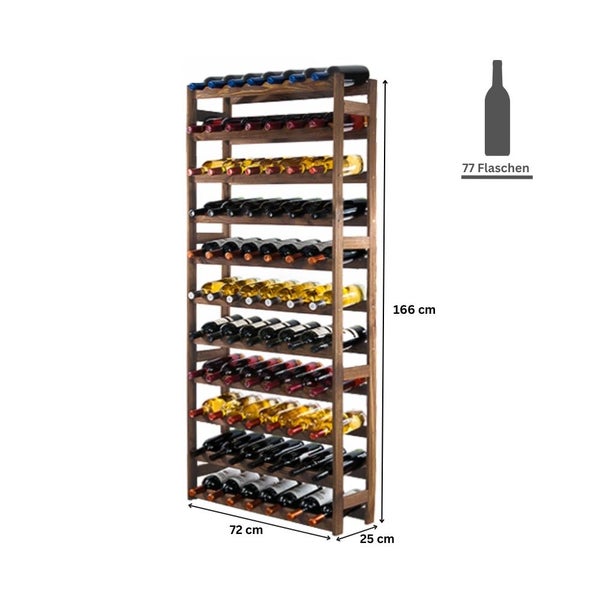 PROREGAL Weinregal Pinotwine HxBxT 166 x 72 x 25 cm 77 Flaschen Massives Kiefernholz Braun Geölt