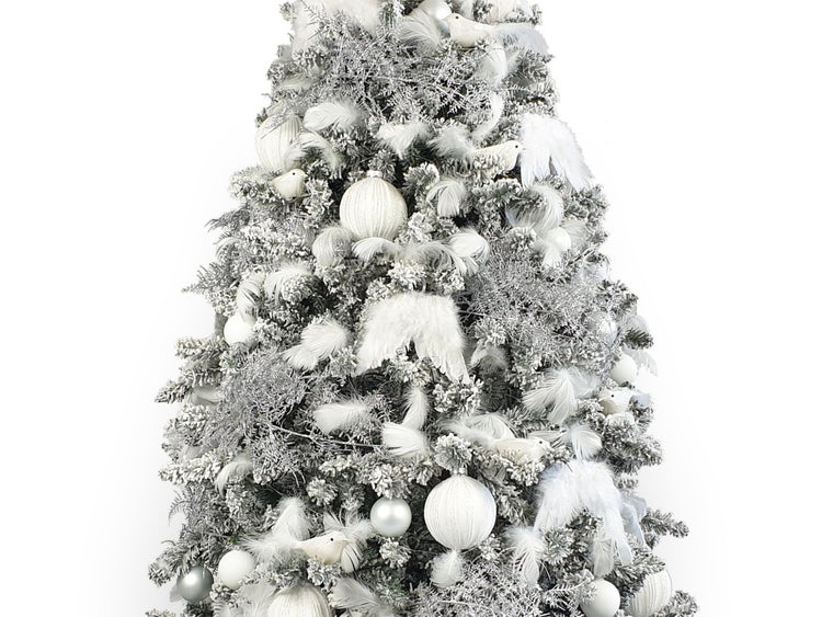 Geschmückter künstlicher weihnachtsbaum mit 90 Stk Kugeln SCHNEEKÖNIGIN  150 cm mit Metallständer