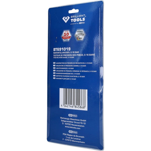 Brilliant Tools Reifenfüllmesser, 0-16 bar
