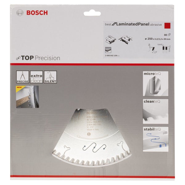 Bosch Kreissägeblatt Top Precision Best for Laminated Panel Abrasive 250x30x3,2 mm, 80 - 2608642109