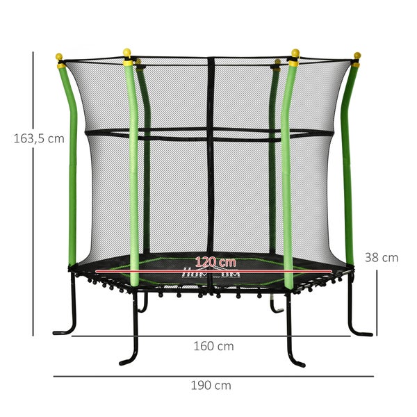 HOMCOM Kindertrampolin, Gartentrampolin mit Sicherheitsnetz, für 3-10 Jahre, Ø160 cm, Stahl, Grün