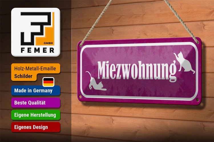 Blechschild Spruch 27x10cm Katze Miezwohnung Dekoration