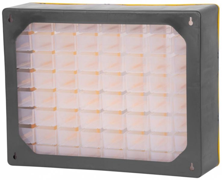 PROREGAL Cosimo Kleinteilemagazin mit 64 Schubfächer Grau/Gelb HxBxT 39 x 50 x 16 cm Kleinteileregal Sortimentsboxen Sortimentskastenregal