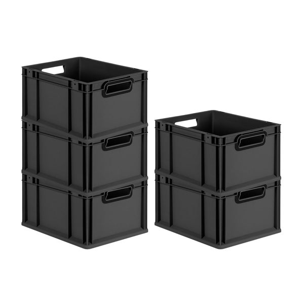 PROREGAL SparSet 5x Eurobox NextGen Color, HxBxT 22x30x40cm, 20 Liter, Griffe schwarz offen, Schwarz, Eurobehälter, Transportbox, Transportbehälter, Stapelbehälter