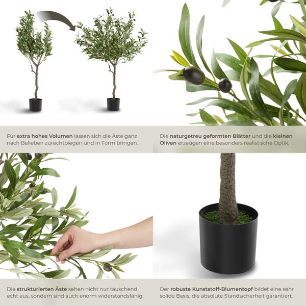 Künstlicher Olivenbaum im Topf mit biegsamen Ästen für flexible Gestaltung