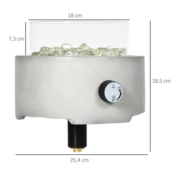 Outsunny Gas-Feuerschale10.000BTU, Tischfeuerschale im Betonoptik mit Glasperlen, Passend zum Regenschirmloch, für Outdoor, Ø 25,4 x 18,5 cm, Stein, Hellgrau